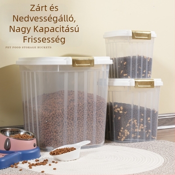 30 kg-os nagy kapacitású macskaeledel-vödör, háziállatoknak, lezárt, nedvességálló, rovarirtó macskaeledel-tároló, átlátszó tárolóvödör
