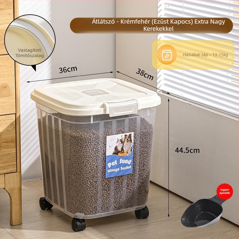 30 kg-os nagy kapacitású macskaeledel-vödör, háziállatoknak, lezárt, nedvességálló, rovarirtó macskaeledel-tároló, átlátszó tárolóvödör
