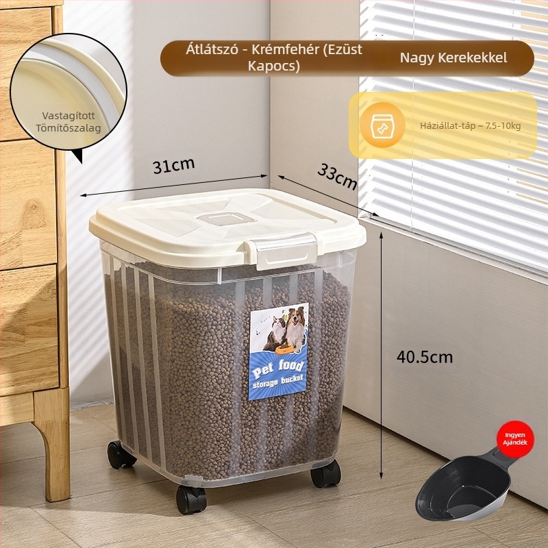 30 kg-os nagy kapacitású macskaeledel-vödör, háziállatoknak, lezárt, nedvességálló, rovarirtó macskaeledel-tároló, átlátszó tárolóvödör