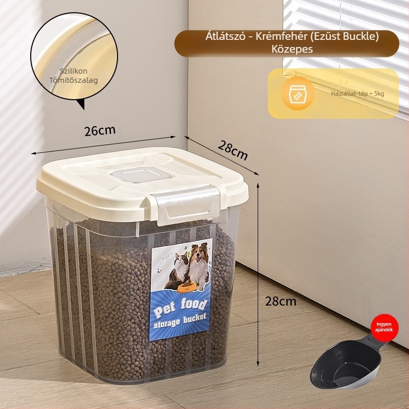 30 kg-os nagy kapacitású macskaeledel-vödör, háziállatoknak, lezárt, nedvességálló, rovarirtó macskaeledel-tároló, átlátszó tárolóvödör