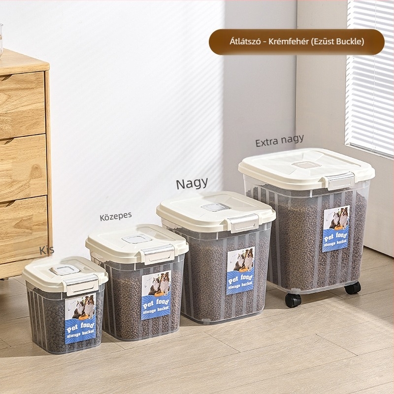 30 kg-os nagy kapacitású macskaeledel-vödör, háziállatoknak, lezárt, nedvességálló, rovarirtó macskaeledel-tároló, átlátszó tárolóvödör