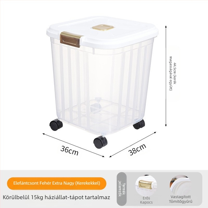 30 kg-os nagy kapacitású macskaeledel-vödör, háziállatoknak, lezárt, nedvességálló, rovarirtó macskaeledel-tároló, átlátszó tárolóvödör