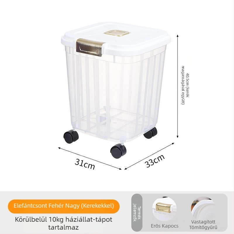 30 kg-os nagy kapacitású macskaeledel-vödör, háziállatoknak, lezárt, nedvességálló, rovarirtó macskaeledel-tároló, átlátszó tárolóvödör