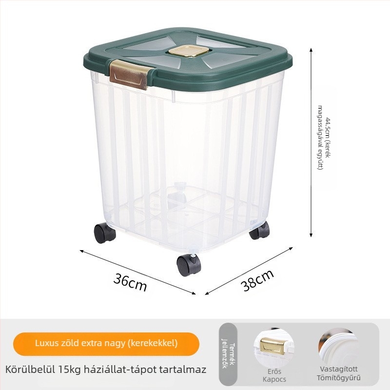 30 kg-os nagy kapacitású macskaeledel-vödör, háziállatoknak, lezárt, nedvességálló, rovarirtó macskaeledel-tároló, átlátszó tárolóvödör