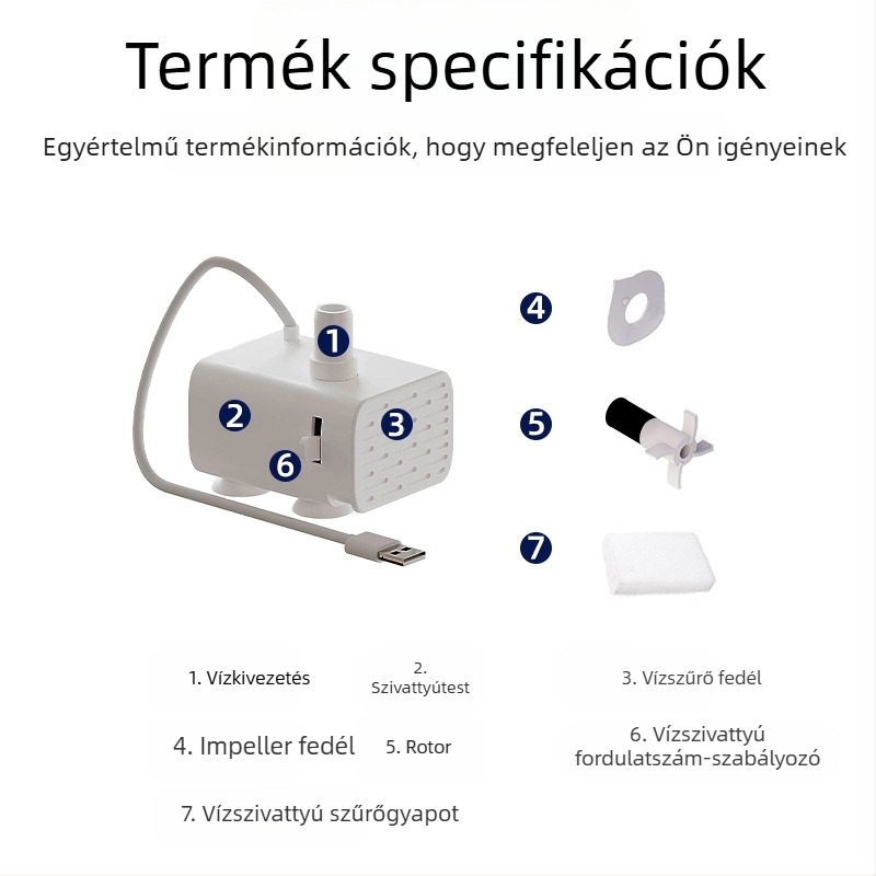 Kisállat vízadagoló tartozékok vízpumpa usb5v pamuttal és lámpával állítható vízáramlási bevágás víz kikapcsolása csendes kefe nélküli