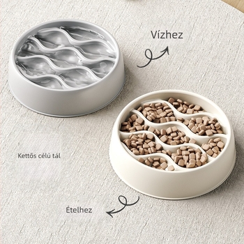 Nagy Kapacitású Macskatál, Vastag Macskatál, Fröccsenésgátló Dupla Tál, Állateledel Tál, Etetőtál, Lassú Evésű Tál, Fulladásgátló Lassú Etetésű Tál