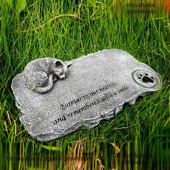 Utánzat kő cica emlékmű sírkő aranyos lézeres felirat DIY határokon átnyúló gyanta kézműves kerti dekoráció