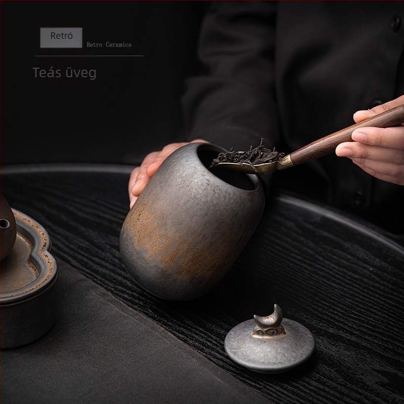 Aranyozott régi teáskanna, kínai kőagyag, lezárt tárolódoboz, retro kerámia doboz, kis teáskanna, antik pu'er tea raktár