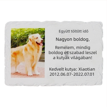 Határon átnyúló, gravírozható kisállat-emlékkő, kerti dísz, kézben tartható alvó macska és kiskutya sírkő, udvari dekoráció