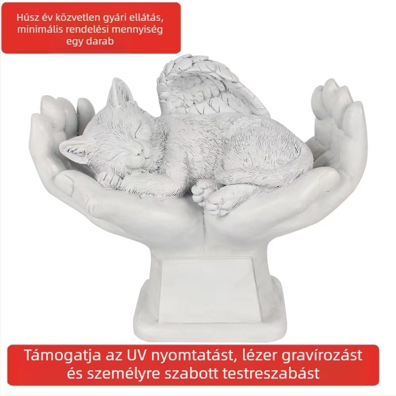 Határon átnyúló, gravírozható kisállat-emlékkő, kerti dísz, kézben tartható alvó macska és kiskutya sírkő, udvari dekoráció