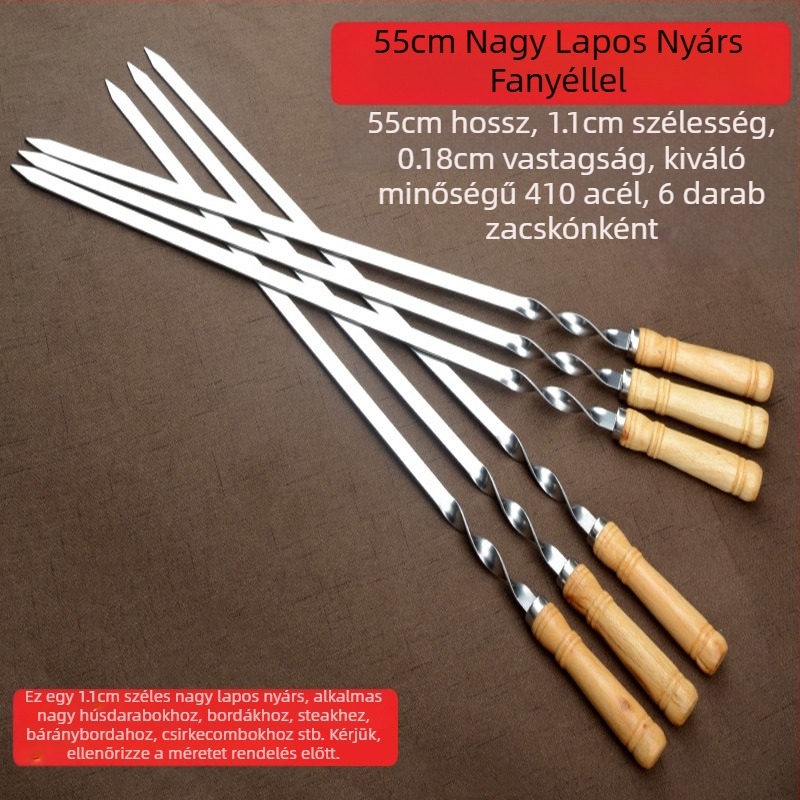 Gyári közvetlen rozsdamentes acél grillező pálca grillező lapos pálca acél fúró fa nyél nagy lapos pálca kültéri grillező eszközök