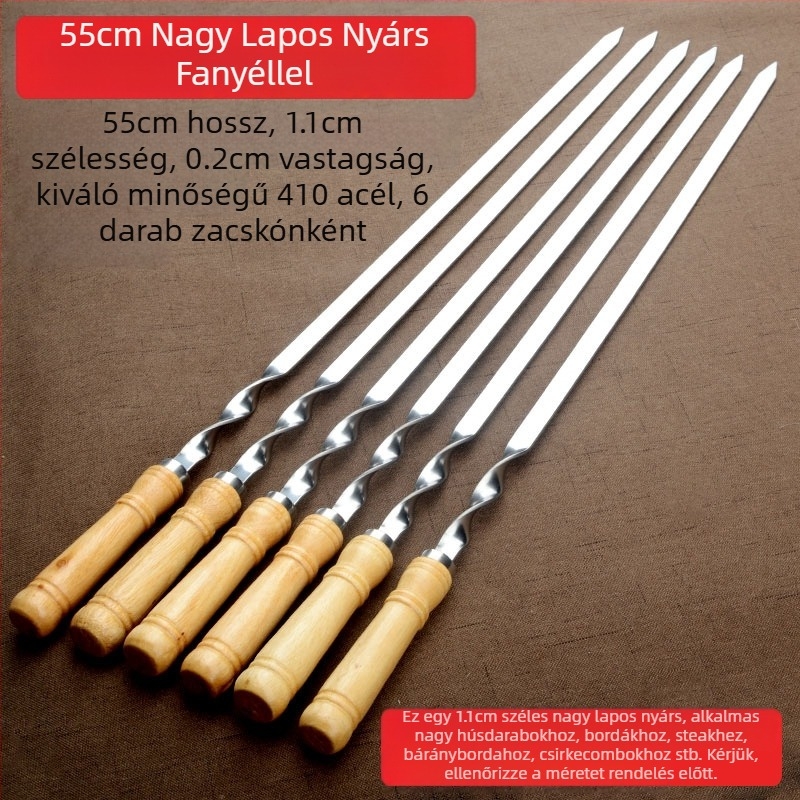 Gyári közvetlen rozsdamentes acél grillező pálca grillező lapos pálca acél fúró fa nyél nagy lapos pálca kültéri grillező eszközök