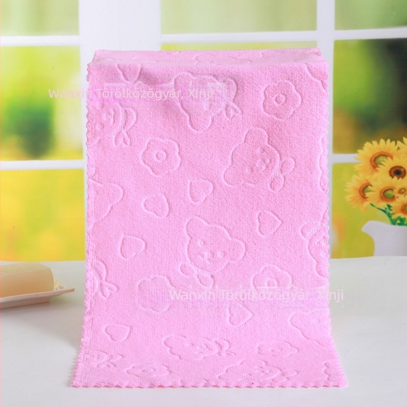 Nagykereskedelmi 30*70 dombornyomott medvefejes színes törölközőtároló egydolláros törölköző, puha, nedvszívó, szöszmentes mosótörölköző