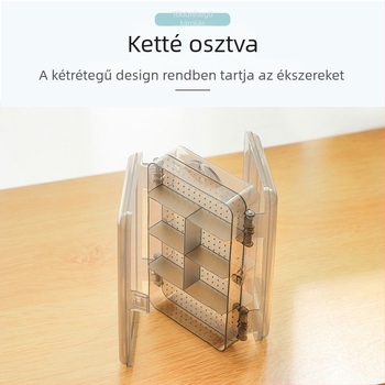 Könnyű, luxus, kétrétegű, osztott ékszerdoboz, átlátszó fülbevaló ékszertároló doboz, praktikus kétoldalas, 10 rácsos mini tárolódoboz