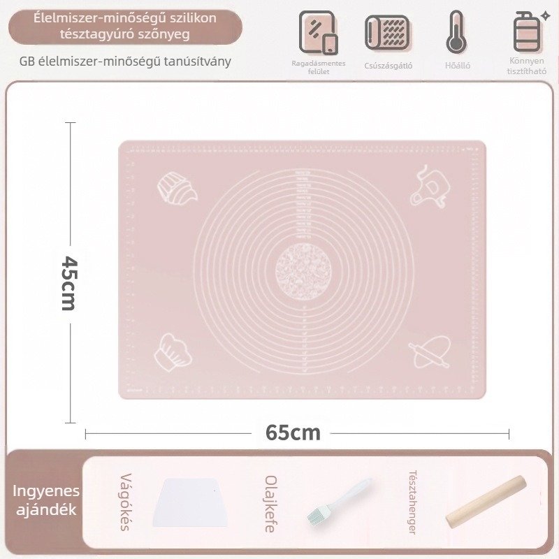 Szilikon dagasztószőnyeg, élelmiszeripari minőségű háztartási sodródó tészta és panelszőnyeg, csúszásmentes, nagy, nagy gombóc készítő deszka konyhába