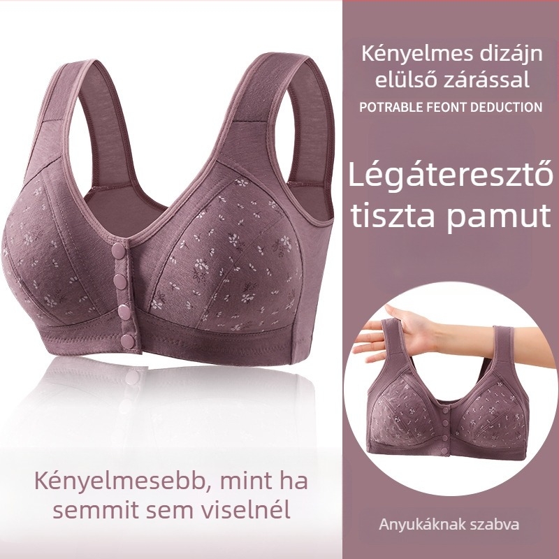 Új nyomtatott elülső csatos alsónemű női puha pamut mellény középkorú és idős melltartó plus size alsónemű nőknek