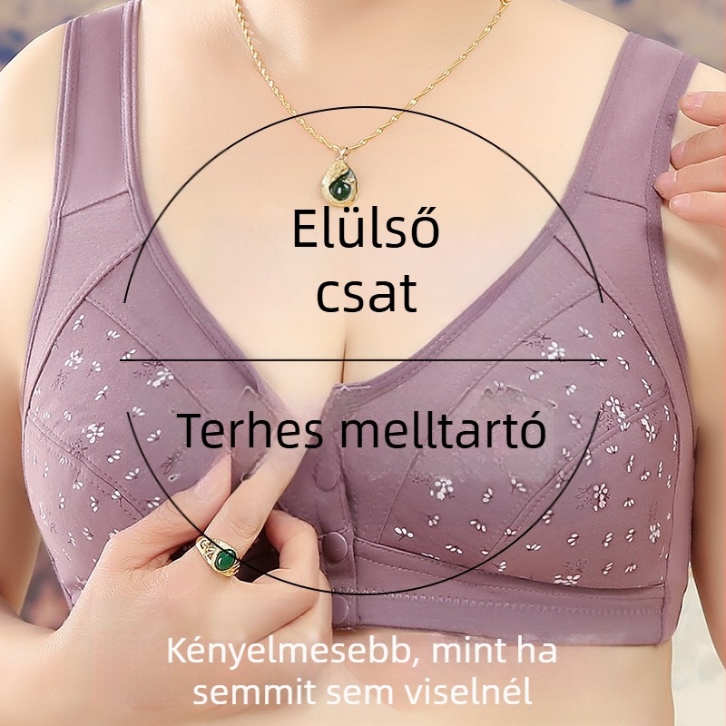Új nyomtatott elülső csatos alsónemű női puha pamut mellény középkorú és idős melltartó plus size alsónemű nőknek