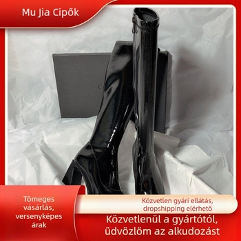 Magassarkú csizma nőknek 2024 Új női csizma téli koreai stílusú szögletes orrú oldalsó cipzáras csizma nőknek vastag sarkú magassarkú csizma nőknek