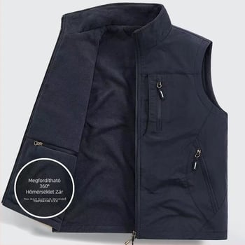 Kétoldalas, vastagított mellény, polár, zsebes, gyapjúval bélelt, kültéri, férfi plus size ujjatlan mellény