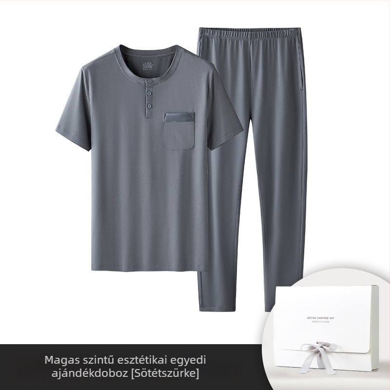 Új modális pamut férfi pizsama szett, egyszínű, vékony, rövid ujjú, overlock nadrág, otthoni ruházat raktáron