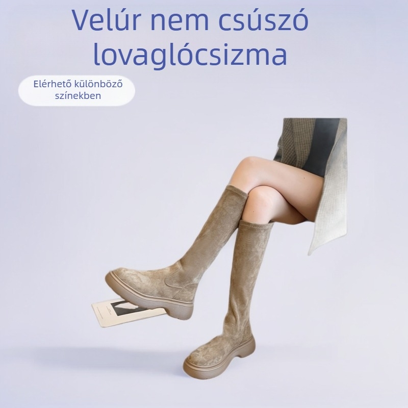 2024 Őszi és téli újdonságok Hosszú csizmák Francia vastag talpú meztelen skinny csizmák Velúr karcsúsító hosszú, rugalmas csizmák Lovagcsizma