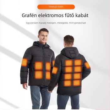 Határokon átnyúló új, fűthető, pamuttal bélelt kapucnis USB intelligens, állandó hőmérsékletű fűtésű, pamuttal bélelt kültéri férfi és női meleg elektromos pamuttal bélelt kabát