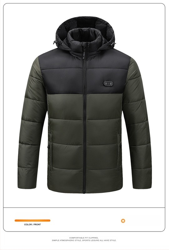 Határokon átnyúló új, fűthető, pamuttal bélelt kapucnis USB intelligens, állandó hőmérsékletű fűtésű, pamuttal bélelt kültéri férfi és női meleg elektromos pamuttal bélelt kabát