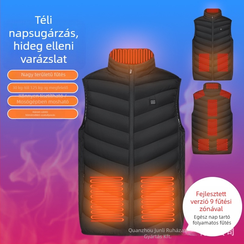Ifjúsági fűtési zóna 9 mellény Férfi intelligens töltés ujjatlan gallér elektromos fűtés középkorú és idős mellény fűtőmellény