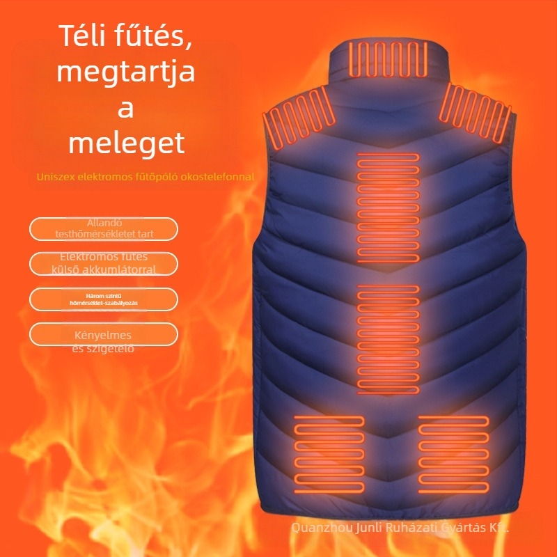 Ifjúsági fűtési zóna 9 mellény Férfi intelligens töltés ujjatlan gallér elektromos fűtés középkorú és idős mellény fűtőmellény