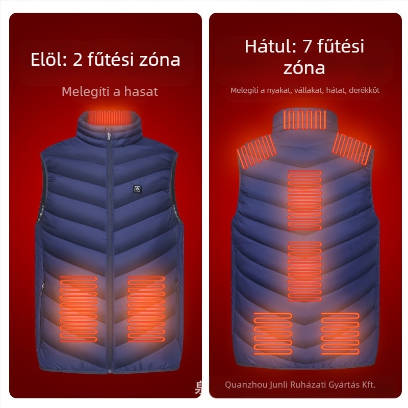 Ifjúsági fűtési zóna 9 mellény Férfi intelligens töltés ujjatlan gallér elektromos fűtés középkorú és idős mellény fűtőmellény