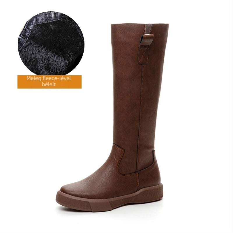 Vintage valódi bőr Martin csizma női térdig érő, karcsúsító lovagcsizma vastag talpú, gyapjúbéléssel ellátott őszi és téli hosszú szárú csizma minden alkalomra alkalmas magas szárú csizma