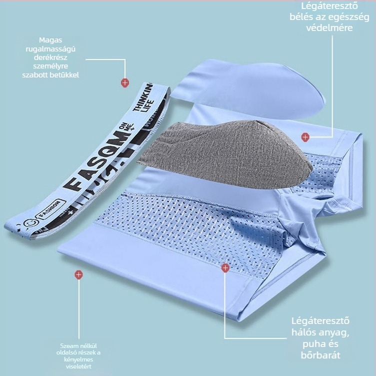 Férfi hálós Ice Silk légáteresztő boxer rövidnadrág, középmagas derekú, nyár, nagy méretek