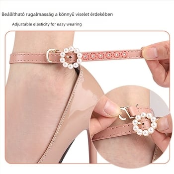 Magas sarkú cipő, csipke, kerek, gyöngycsatos sarok, leesésgátló sarok a boka körül, leesésgátló gyöngyfűzős cipőpánt