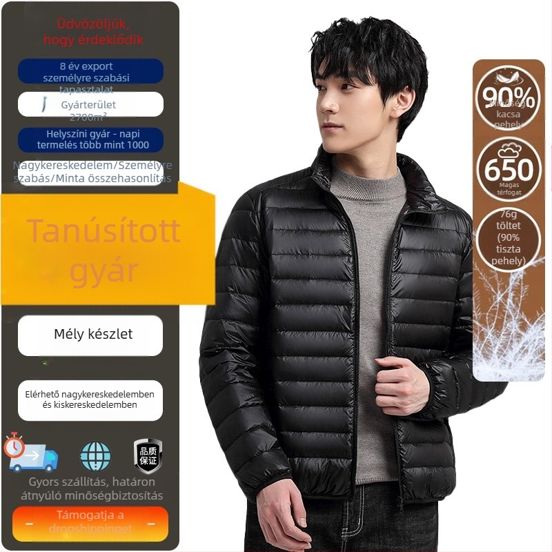 Új nemzeti szabvány] Férfi és női pehelykabát, könnyű, állógallérral, 6001 hideg elleni védelemmel