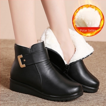 Anyacipők Női 2024 Téli Új, gyapjúbéléssel ellátott, vastagított, lapos, rövid csizma Középkorú és idős női cipők Idős meleg Martin csizma Női