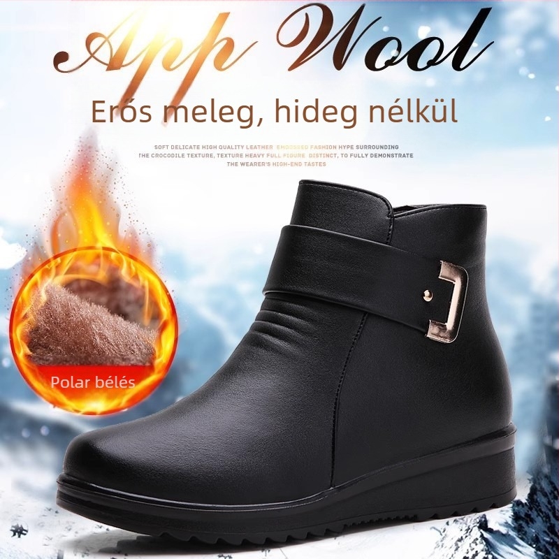 Anyacipők Női 2024 Téli Új, gyapjúbéléssel ellátott, vastagított, lapos, rövid csizma Középkorú és idős női cipők Idős meleg Martin csizma Női