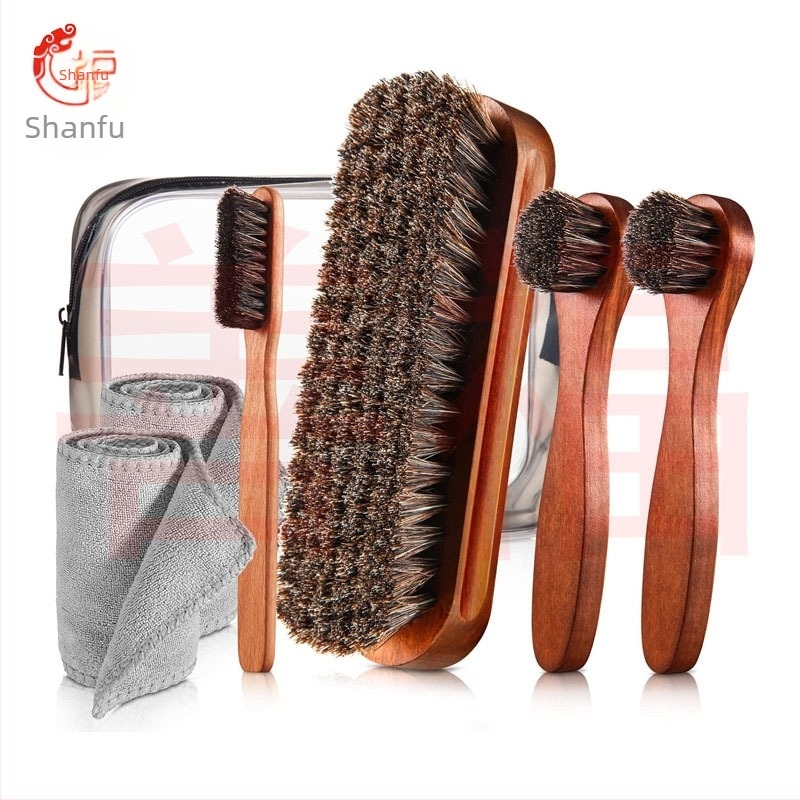 Kiváló minőségű karbantartást nyújtó tömörfa cipőkefe-készlet bőr cipők csizmák ápolására teljes készlet kefetisztító kefe lósörte kefe öltöny