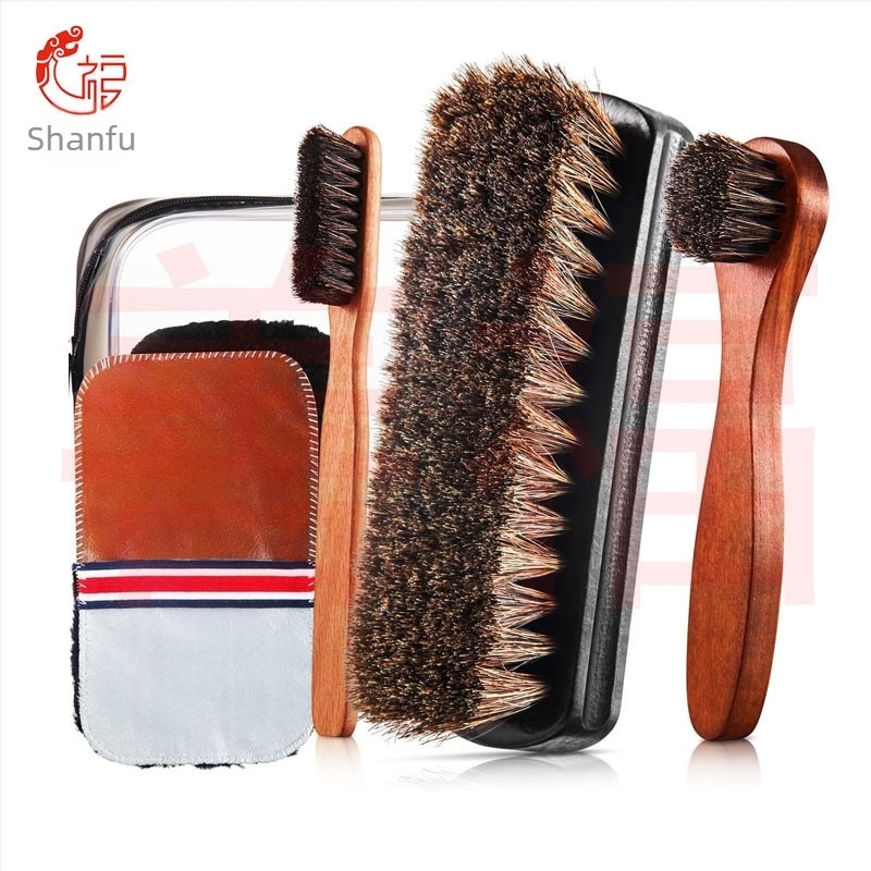 Kiváló minőségű karbantartást nyújtó tömörfa cipőkefe-készlet bőr cipők csizmák ápolására teljes készlet kefetisztító kefe lósörte kefe öltöny