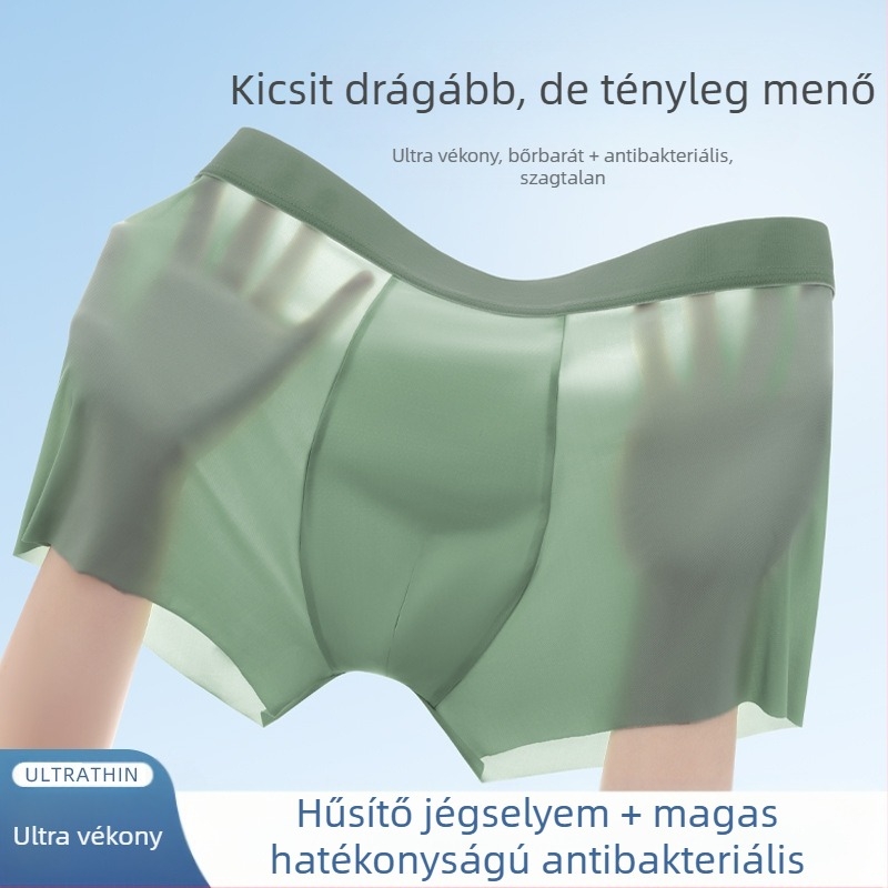 Férfi alsónemű jég selyem rövidnadrág nyomtalan átlátszó vékony alsónemű férfi Cool Sense 7A antibakteriális lélegző boxeralsó boxeralsó