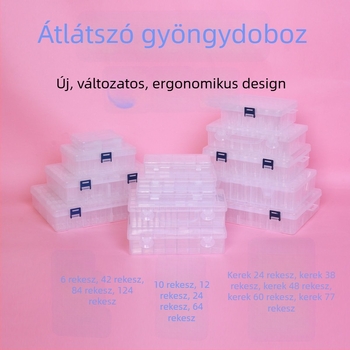 64 rácsos gyémántfestés ékszertároló doboz körömgyöngyös üveg rizsgyöngy doboz barkács kiegészítők doboz műanyag doboz