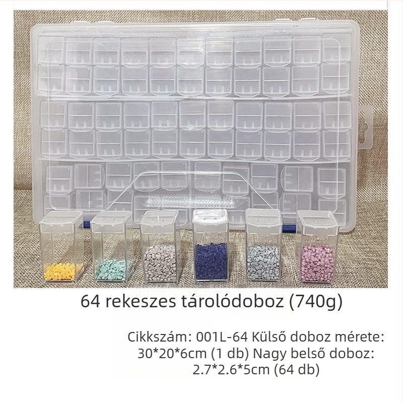 64 rácsos gyémántfestés ékszertároló doboz körömgyöngyös üveg rizsgyöngy doboz barkács kiegészítők doboz műanyag doboz