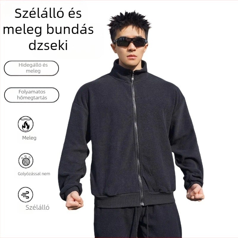 Őszi és téli új férfi öltöny, polár béléssel, vastagított pulóver, polár kabát, laza cipzár, divatos fitneszfelső