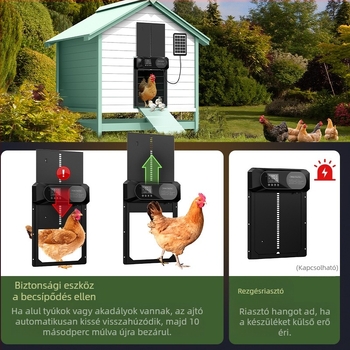 Nagyméretű, határokon átnyúló, új tyúkólajtó, teljesen automatikus, napelemes csirkeajtó, intelligens, becsípődésgátló, fényérzékeny időzítéssel ellátott kisállatajtó