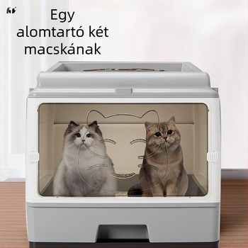 Túlméretezett, teljesen zárt macskaalom fiók, dupla ajtó, továbbfejlesztett macskavécé, túlméretezett hely, gondtalan, szagmentes, oldalsó szivárgás megelőzése