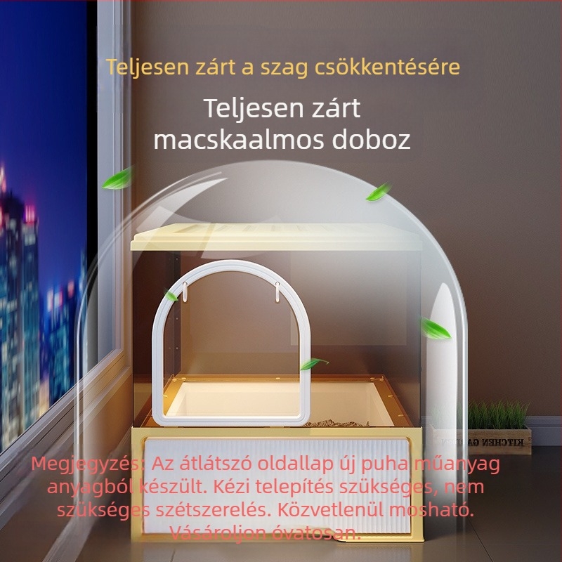 Macskaalomtál Teljesen zárt Szagmentes Fiókos Nagyméretű Fröccsenésgátló Macska WC Homoktakaró Bébi macskaalomtál Macskaalomtál