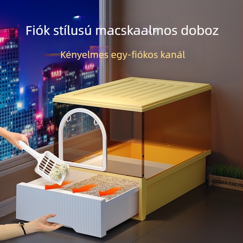 Macskaalomtál Teljesen zárt Szagmentes Fiókos Nagyméretű Fröccsenésgátló Macska WC Homoktakaró Bébi macskaalomtál Macskaalomtál
