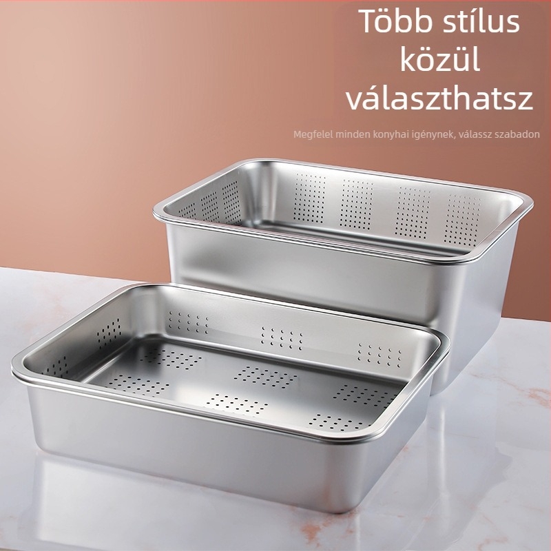 Rozsdamentes acél lapos aljú négyzet alakú tálca kereskedelmi téglalap alakú tálca mélyítő lyukasztó négyzet alakú medence lefolyó medence alkalmas sült zöldséges medence