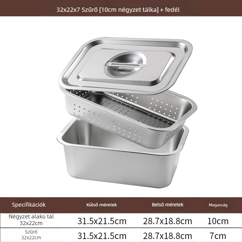 Rozsdamentes acél lapos aljú négyzet alakú tálca kereskedelmi téglalap alakú tálca mélyítő lyukasztó négyzet alakú medence lefolyó medence alkalmas sült zöldséges medence