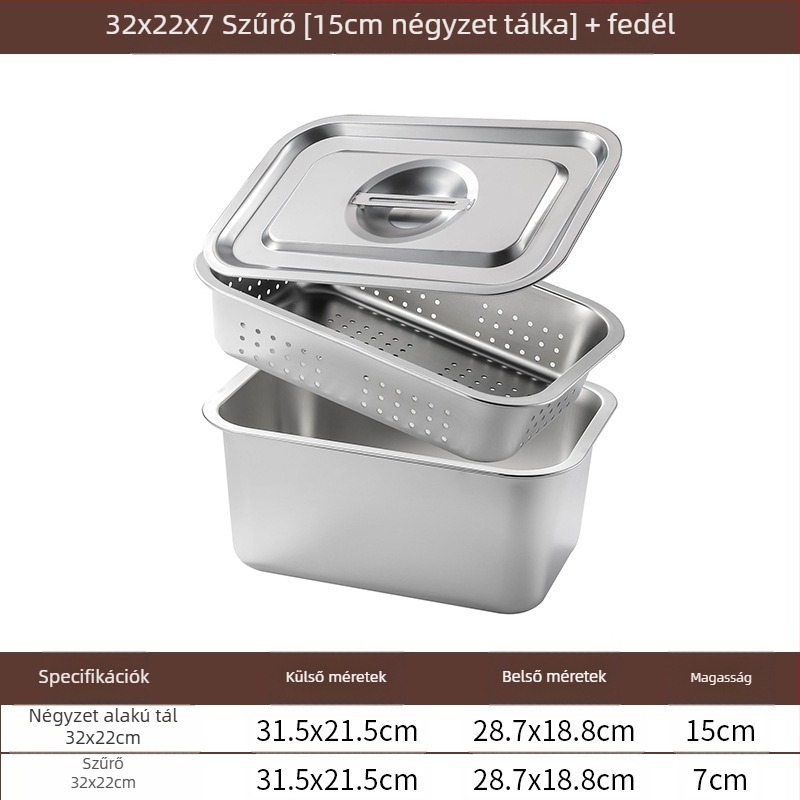 Rozsdamentes acél lapos aljú négyzet alakú tálca kereskedelmi téglalap alakú tálca mélyítő lyukasztó négyzet alakú medence lefolyó medence alkalmas sült zöldséges medence