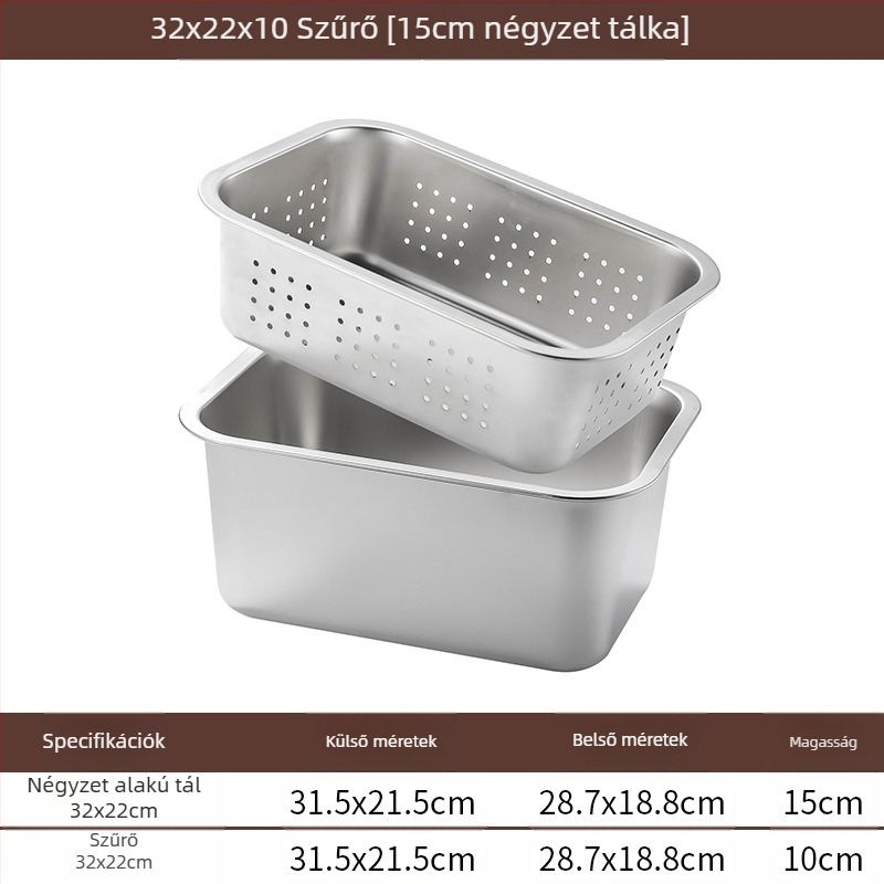 Rozsdamentes acél lapos aljú négyzet alakú tálca kereskedelmi téglalap alakú tálca mélyítő lyukasztó négyzet alakú medence lefolyó medence alkalmas sült zöldséges medence
